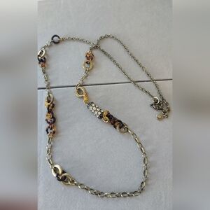 J.Crew tortoise shell and rhinestone paved barrel link necklace